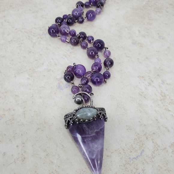 Genuine Amethyst Moon Pendant Necklace - Picture 6 of 8